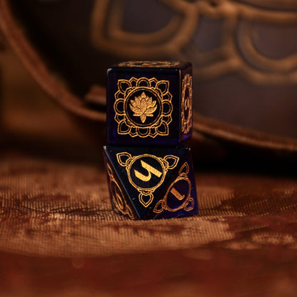 Sapphire Lotus Glass Dice Set