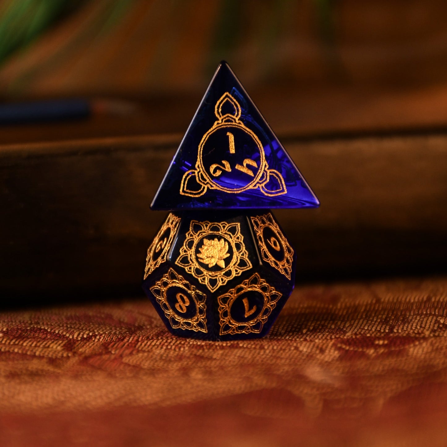 Sapphire Lotus Glass Dice Set