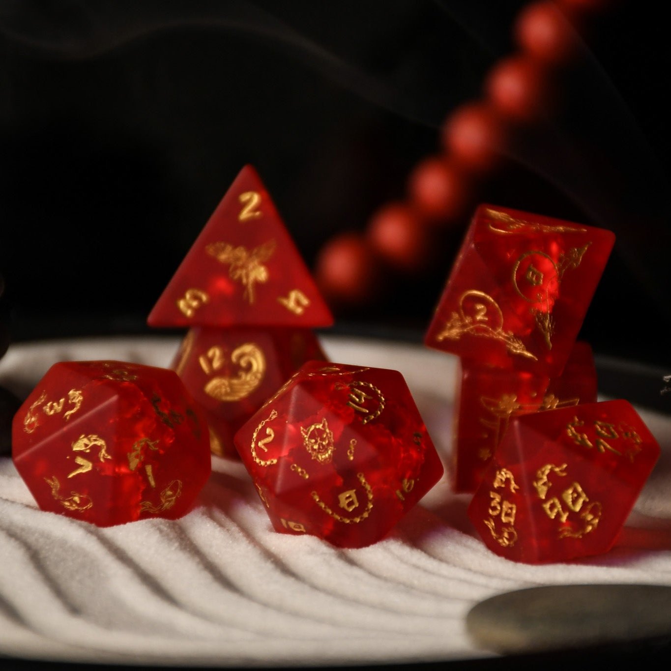 Scarlet Sakura Glass Dice Set