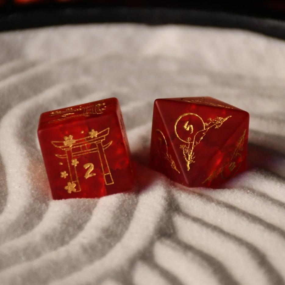 Scarlet Sakura Glass Dice Set