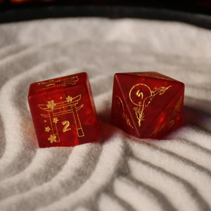Scarlet Sakura Glass Dice Set