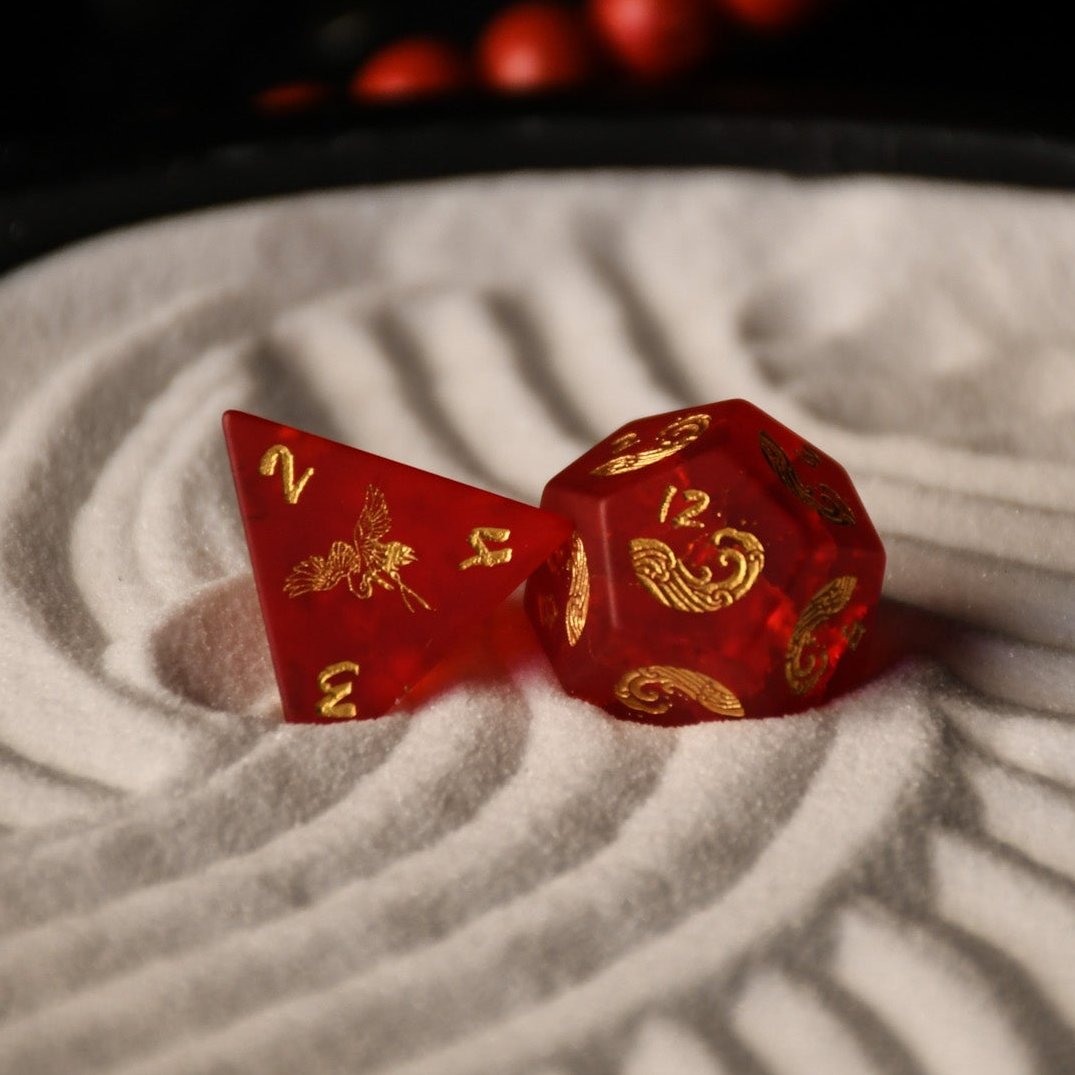 Scarlet Sakura Glass Dice Set