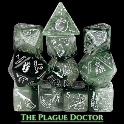 Plague Doctor Themed Dice Set in Green - All DIce