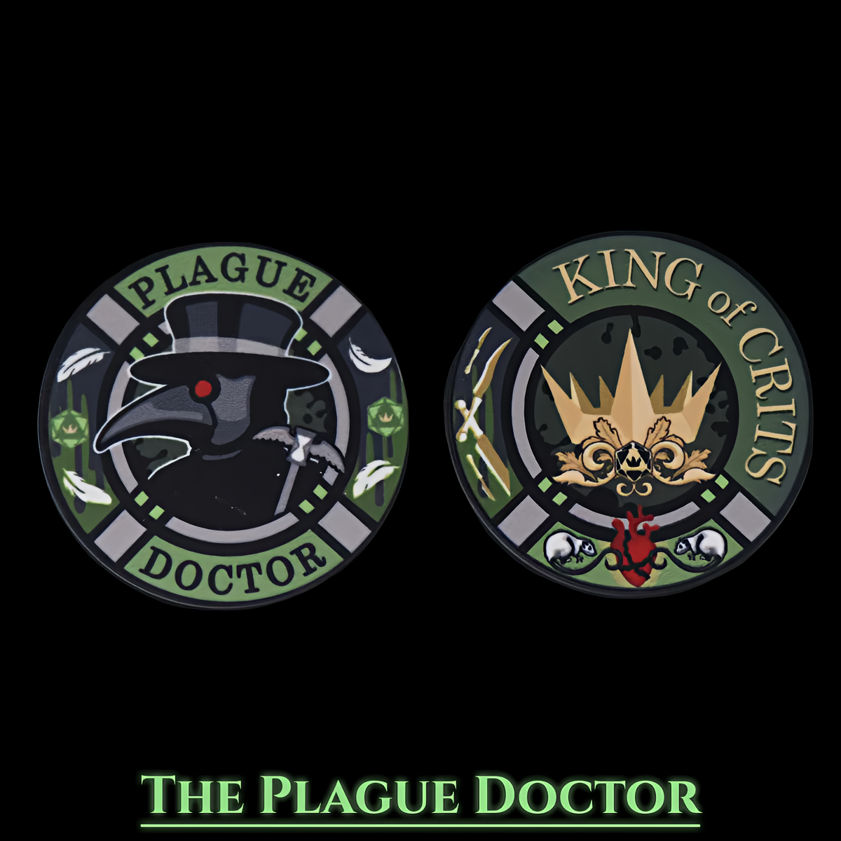 Plague Doctor Themed Dice Set in Green - Ceramic Coin
