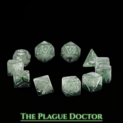 Plague Doctor Themed Dice Set in Green - Top View