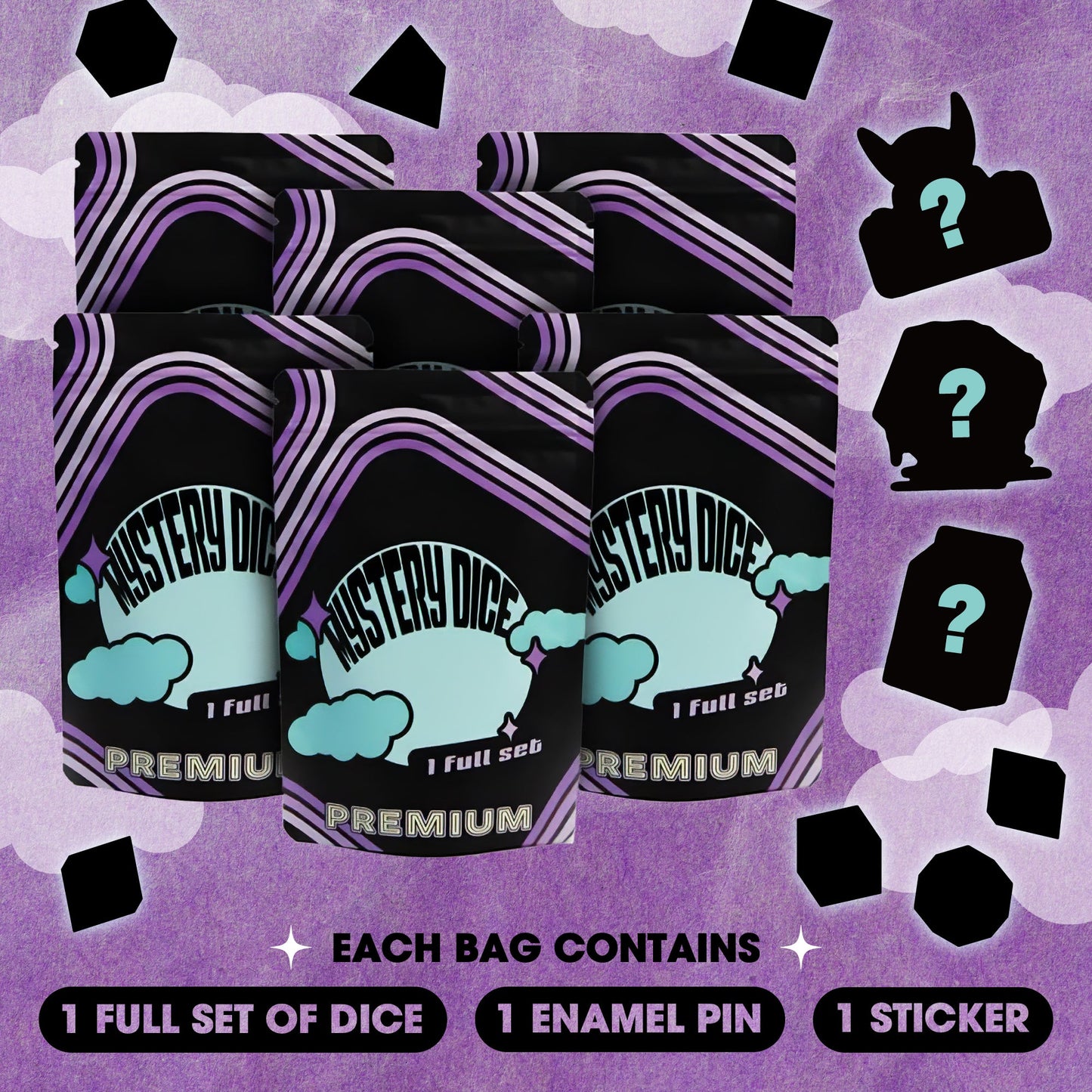 Premium Mystery Dice Set | DnD Dice + Pin + Sticker Bundle