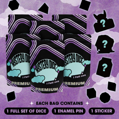 Premium Mystery Dice Set | DnD Dice + Pin + Sticker Bundle