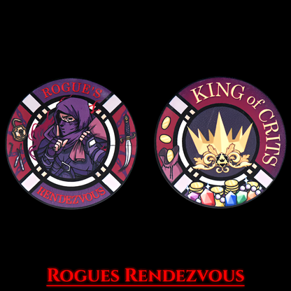 Rogue Themed Dice Set in Red and Purple - Ceramic Coin