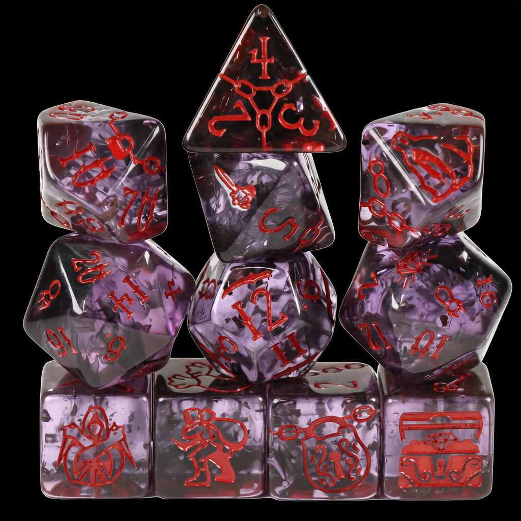 Rogue Themed Dice Set in Red and Purple - All Dice