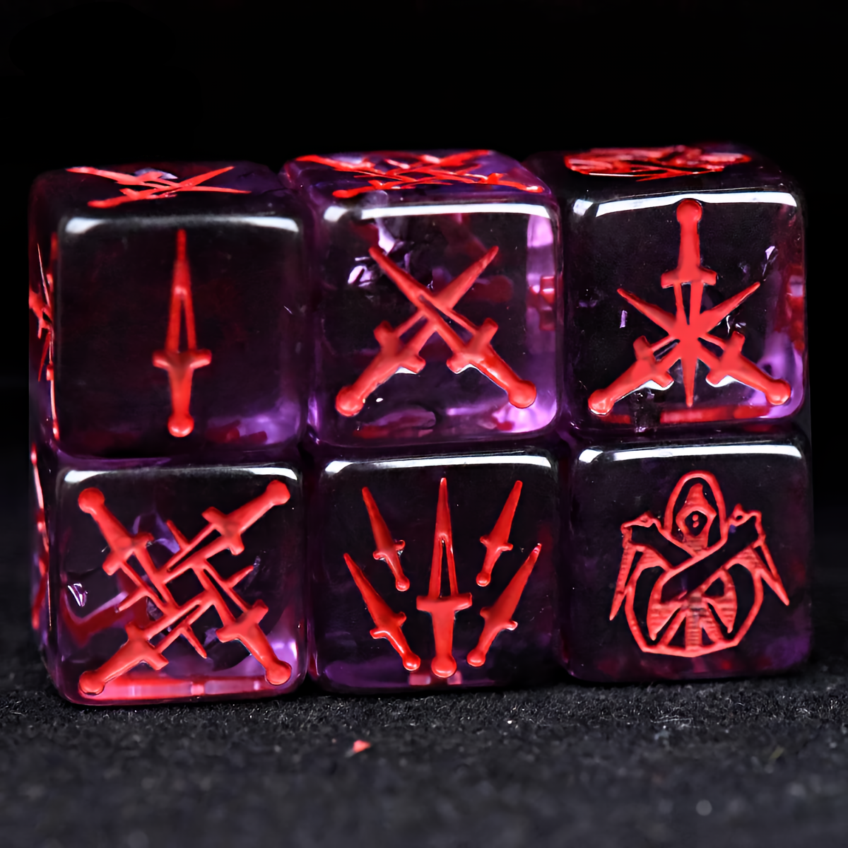 Rogue Themed Dice Set in Red and Purple - d6  Daggers