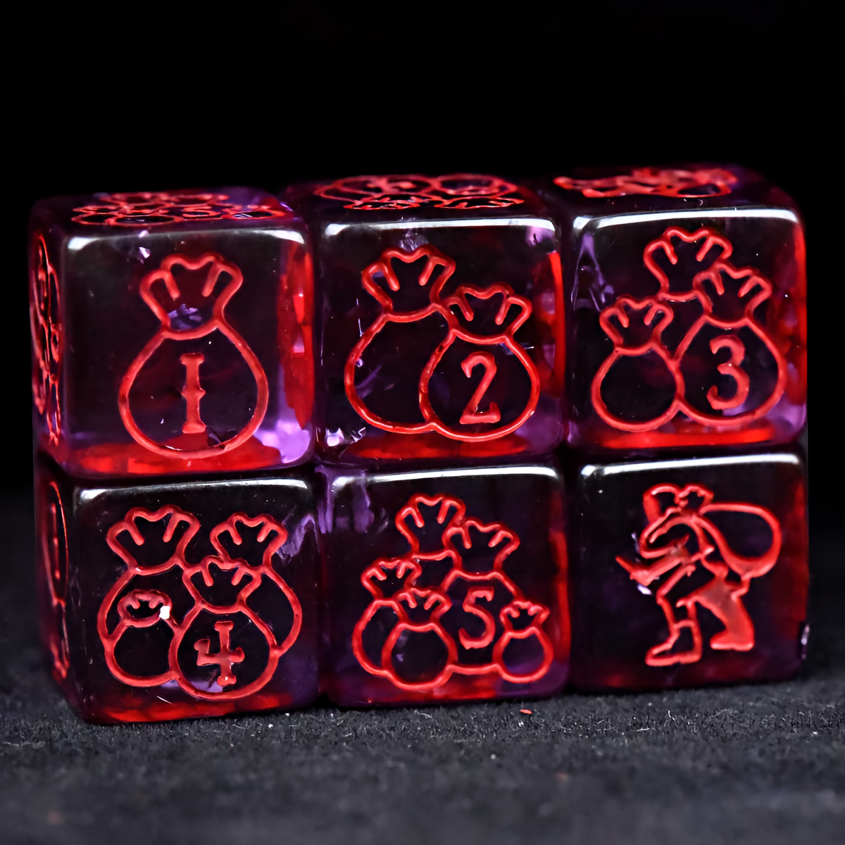 Rogue Themed Dice Set in Red and Purple - d6 Loot