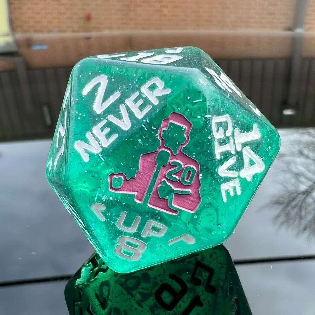 Rick Roll Giant d20 Dice in Green and Pink