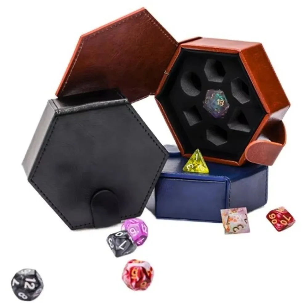 Portable Faux Leather Hexagonal Dice Storage Box