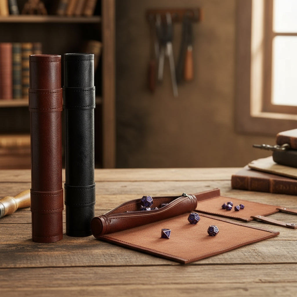 Foldable Faux Leather Dice Rolling Mat with Zipper Storage Bag