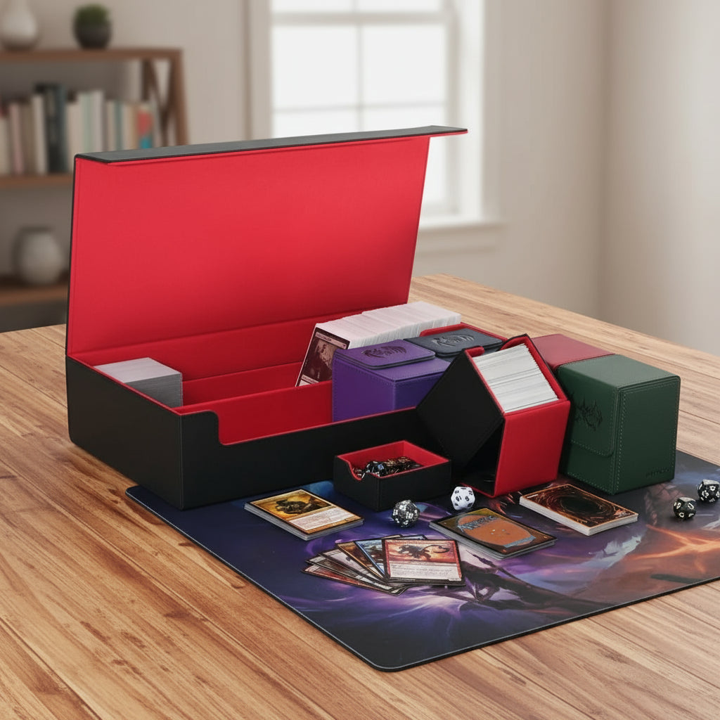 7-in-1 Card Deck Storage Box with Dice Tray – Holds 2,400+ Cards & Includes 5 Small Deck Cases