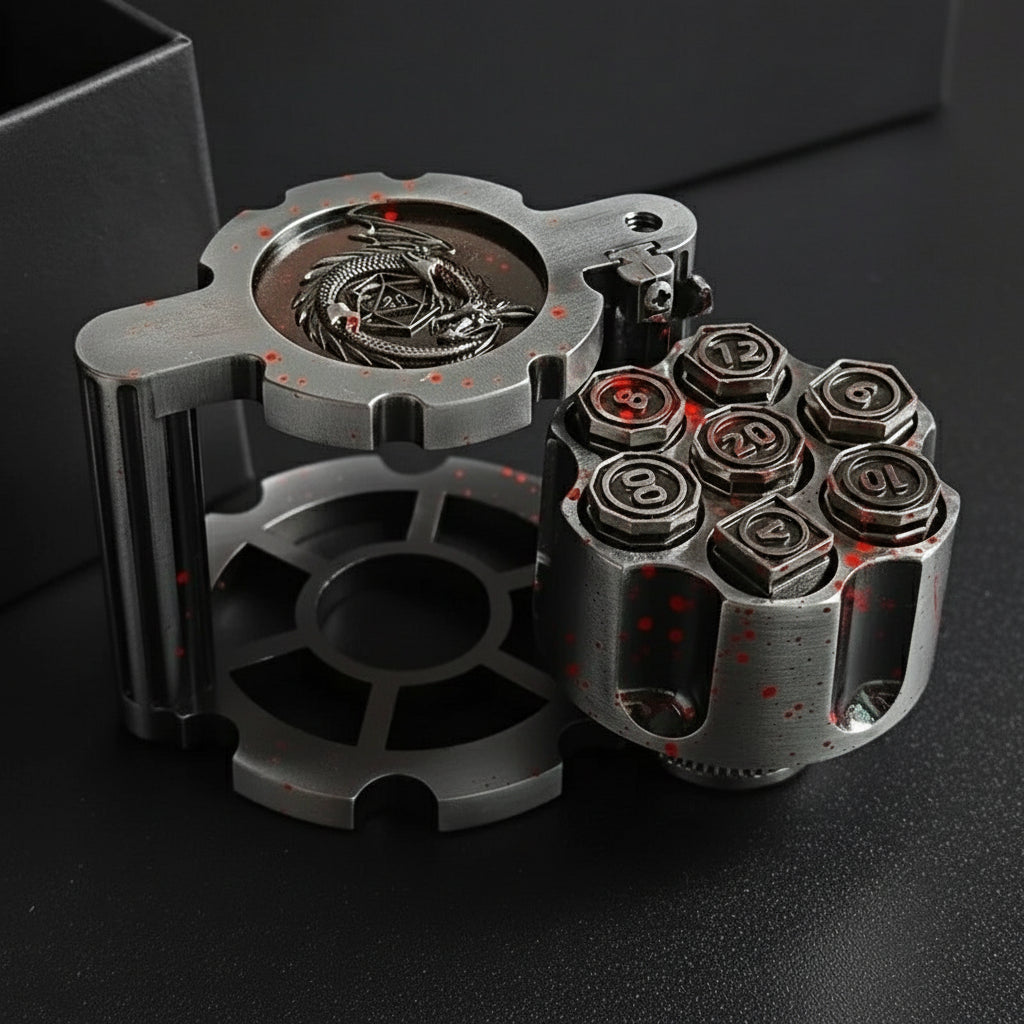 Metal Revolver Bullet Dice Set – 7 Piece Dice Sets