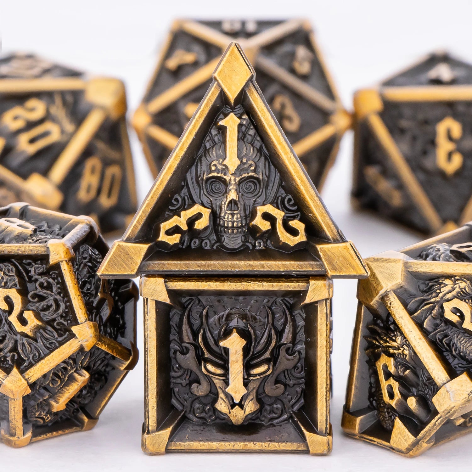 Skull & Dragon Metal Dice Set – 7-Piece Dice Sets
