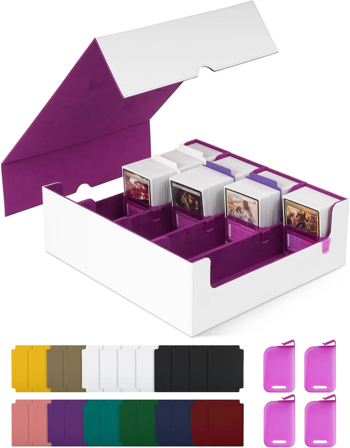 Large TCG Card Storage Box – Holds 2,400+ Single-Sleeved Cards with 24 Dividers and 4 Card Stoppers