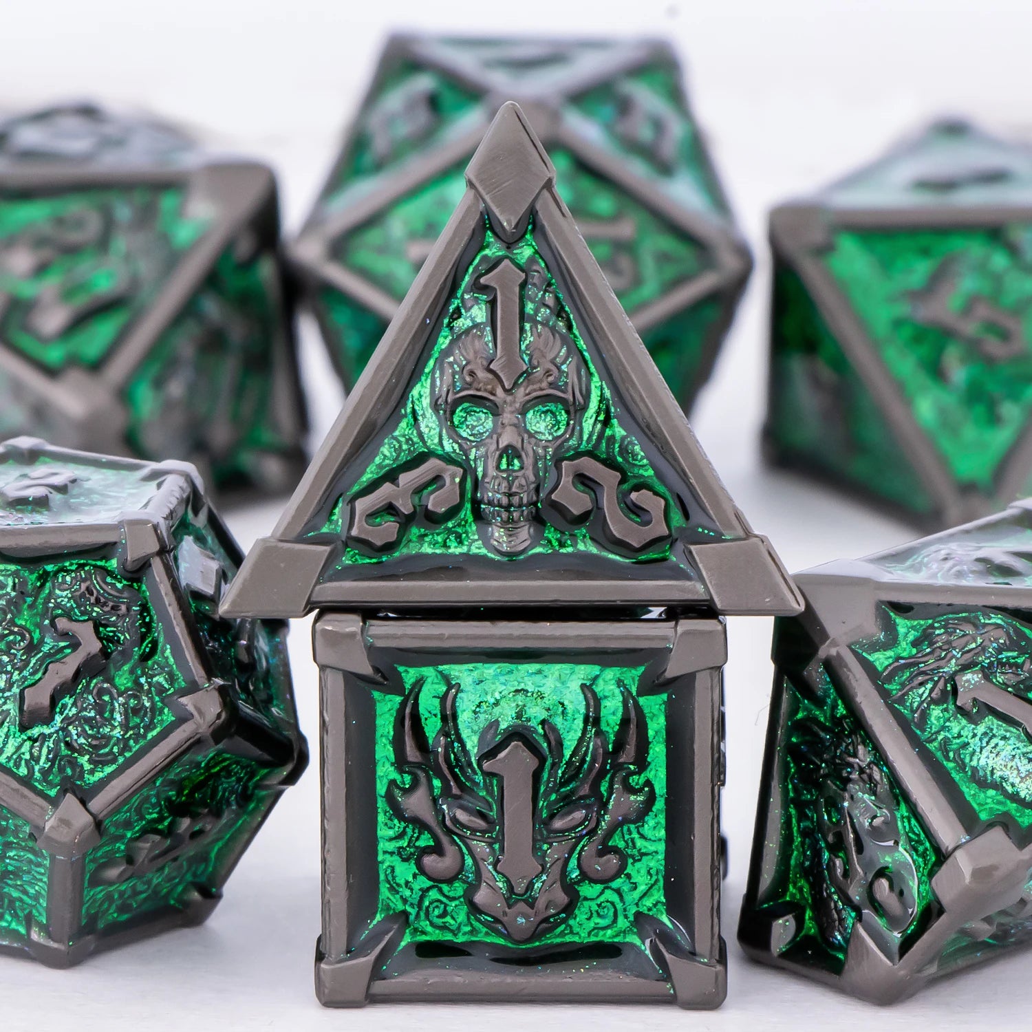 Skull & Dragon Metal Dice Set – 7-Piece Dice Sets