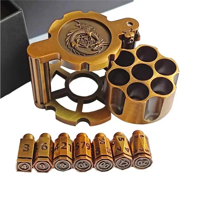 Metal Revolver Bullet Dice Set – 7 Piece Dice Sets