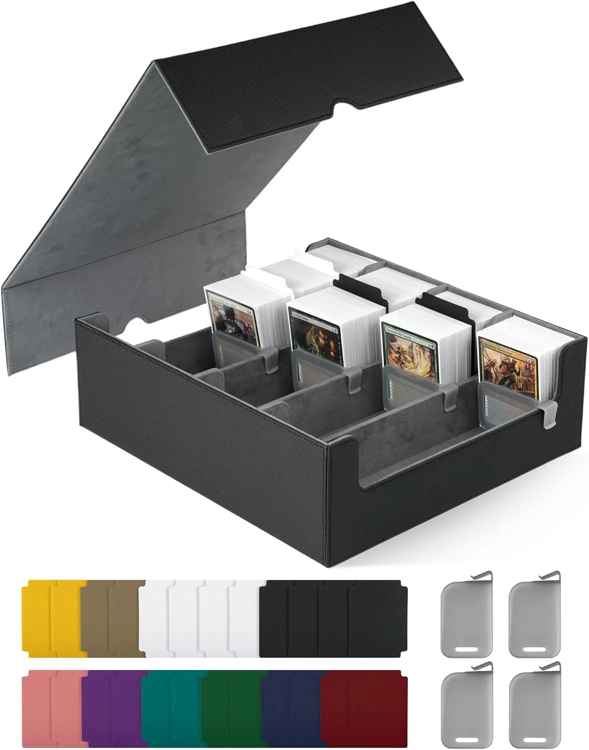 Large TCG Card Storage Box – Holds 2,400+ Single-Sleeved Cards with 24 Dividers and 4 Card Stoppers