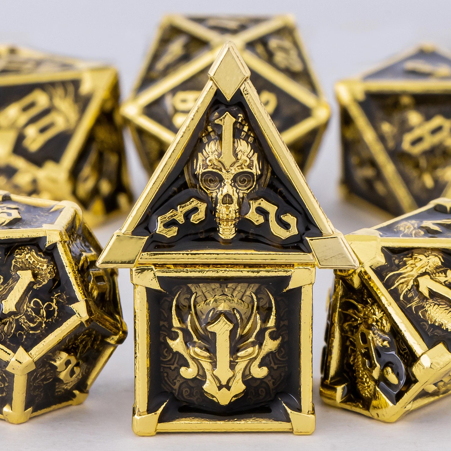 Skull & Dragon Metal Dice Set – 7-Piece Dice Sets