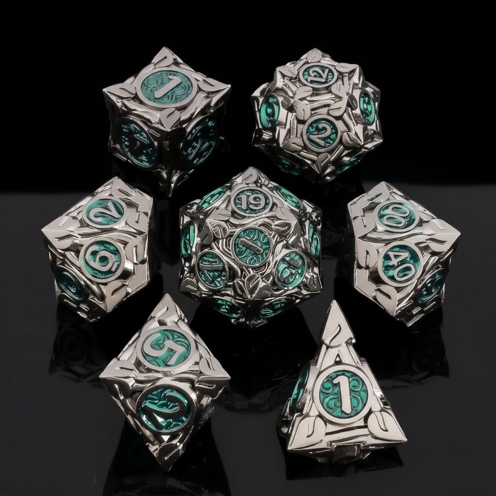 Nature Vines Leaf Metal Dice Sets – 7-Piece Dice Set