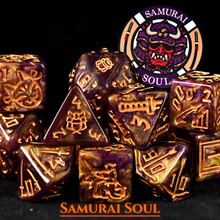Samurai Themed Dice Set in Gold and Purple