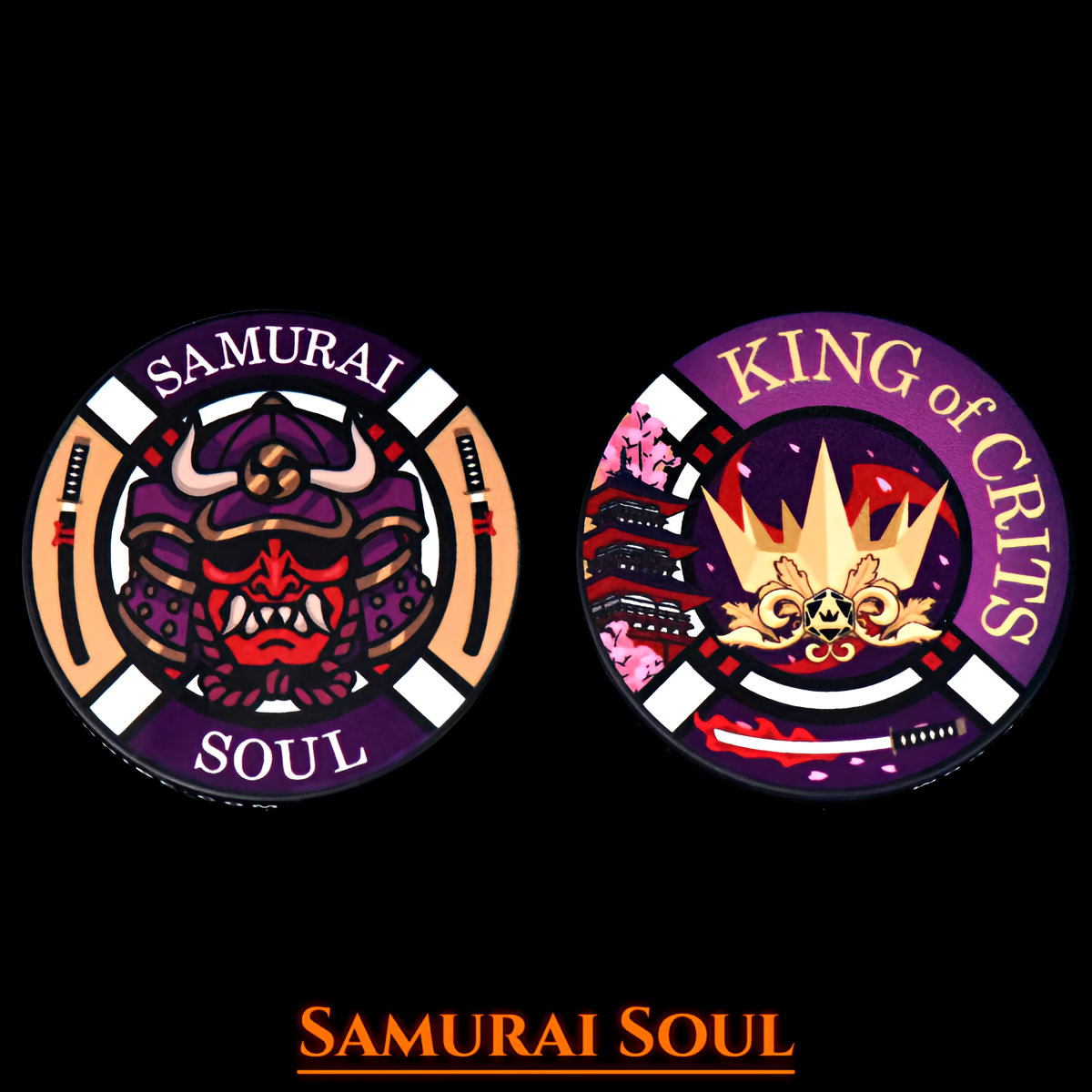 Samurai Themed Resin Dice Set in Gold and Purple - Samurai Coin