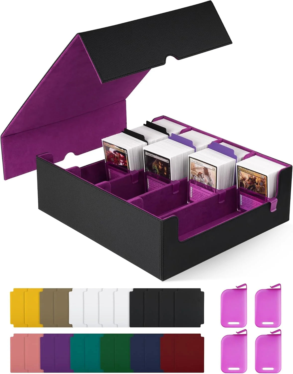 Large TCG Card Storage Box – Holds 2,400+ Single-Sleeved Cards with 24 Dividers and 4 Card Stoppers