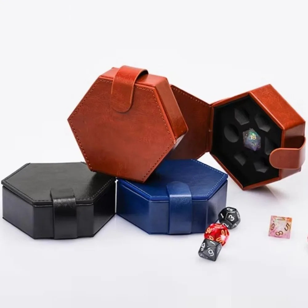 Portable Faux Leather Hexagonal Dice Storage Box