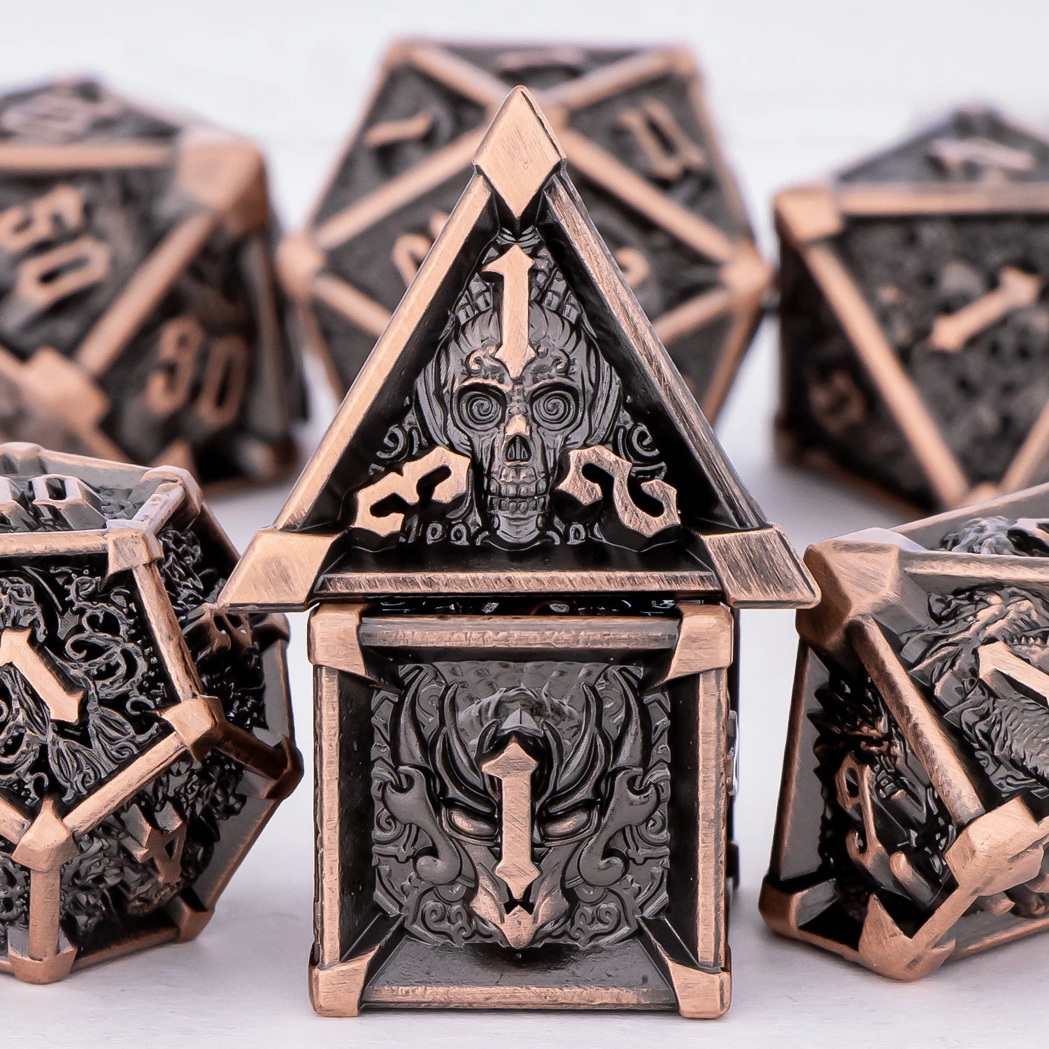 Skull & Dragon Metal Dice Set – 7-Piece Dice Sets