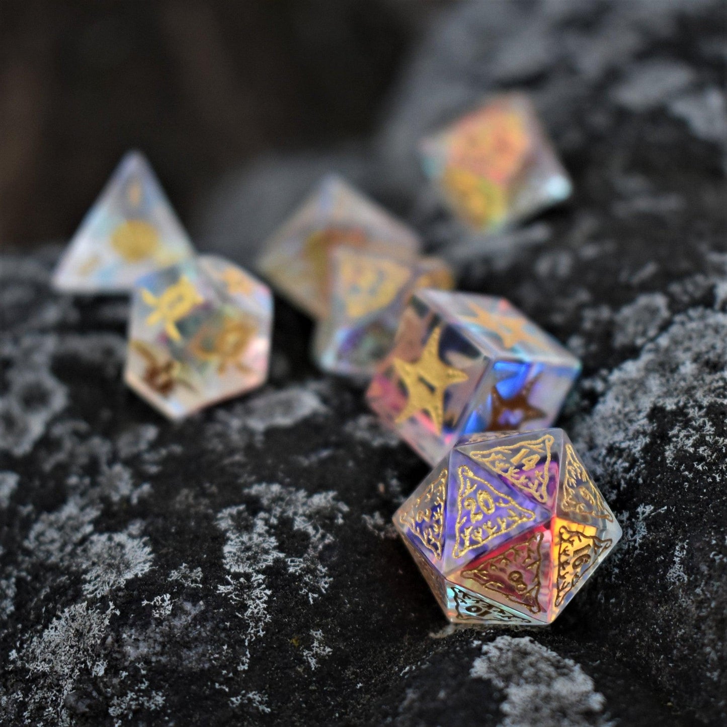 Coral Reef Prism Glass Dice Set