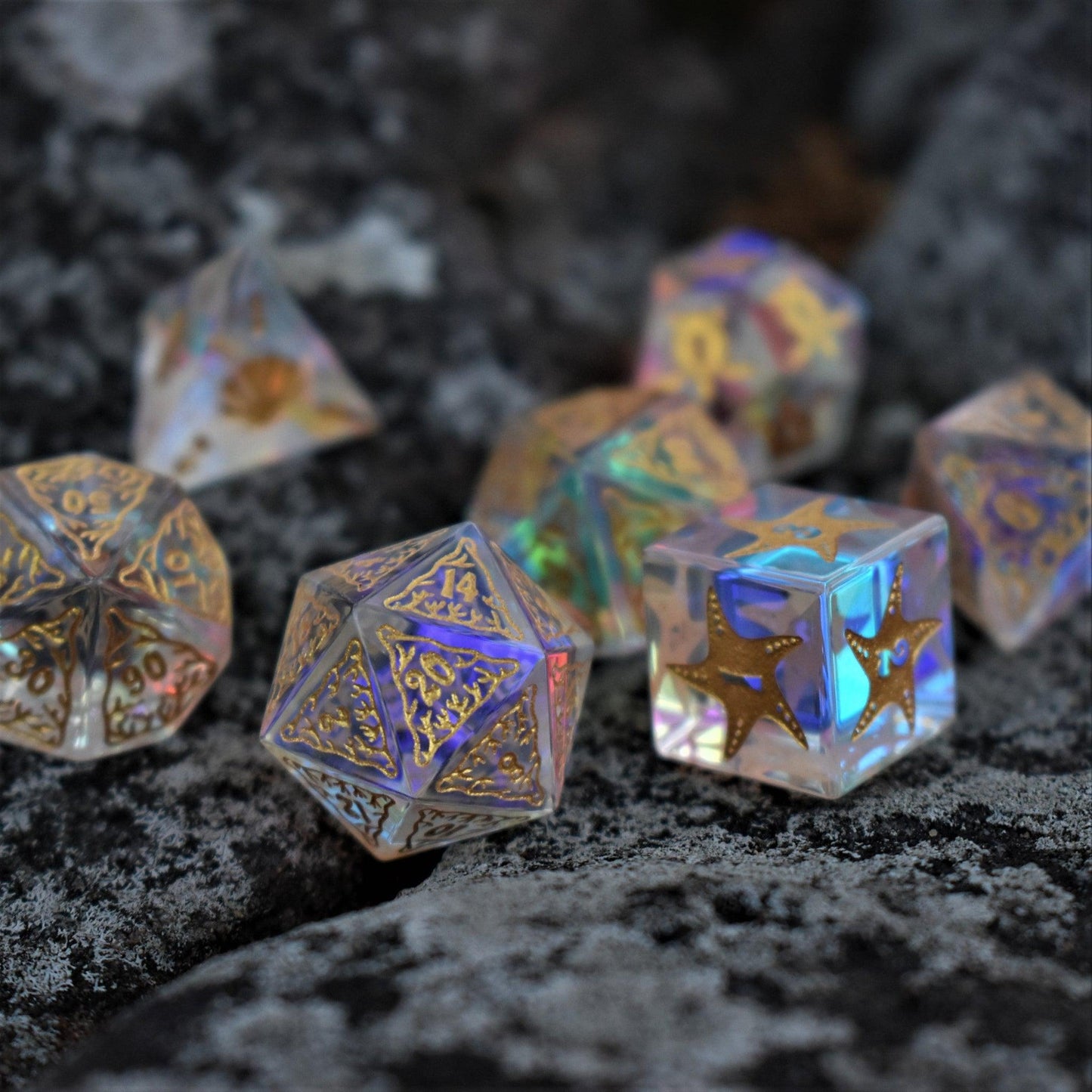 Coral Reef Prism Glass Dice Set