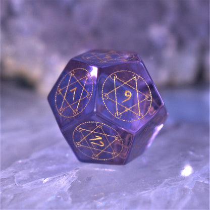 Arcane Sigil Purple Glass Dice Set