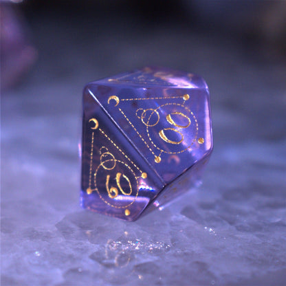 Arcane Sigil Purple Glass Dice Set