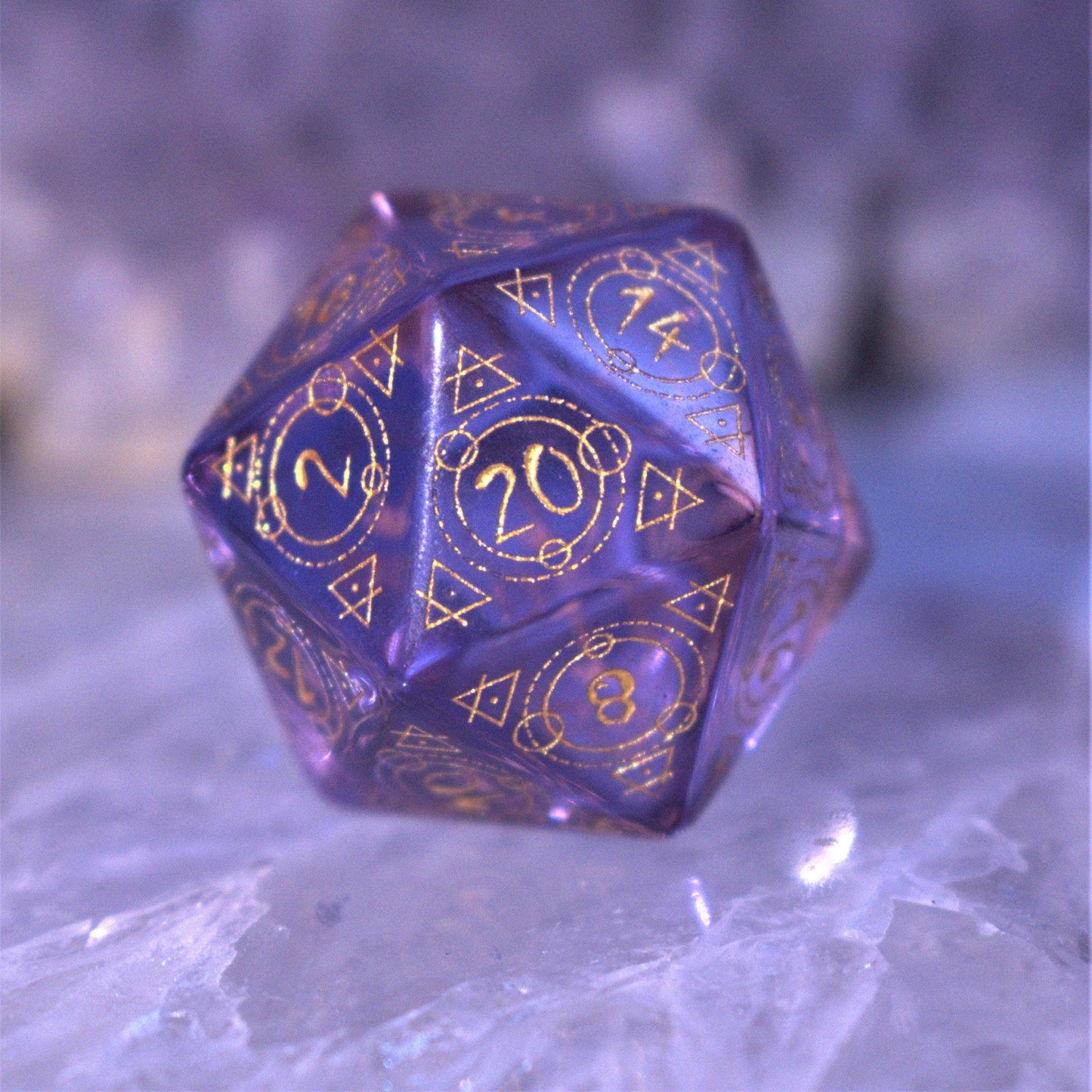 Arcane Sigil Purple Glass Dice Set