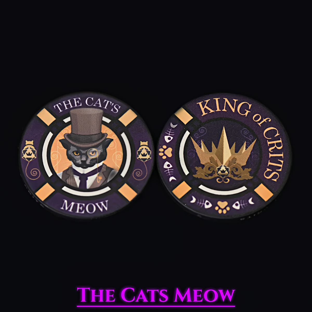 Cat Themed Dice Set in Purple and Gold - Ceramic Chip