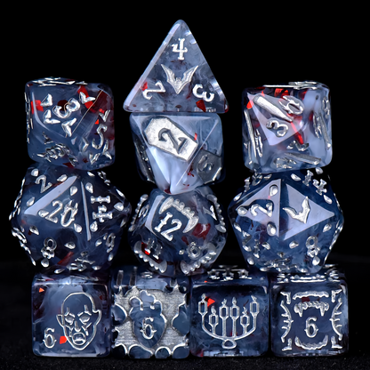 Vampire Themed Dice Set in Blue and Silver - All Dice