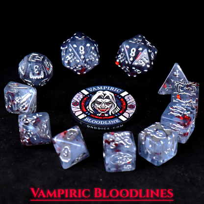 Vampire Themed Dice Set in Blue and Silver - Top View