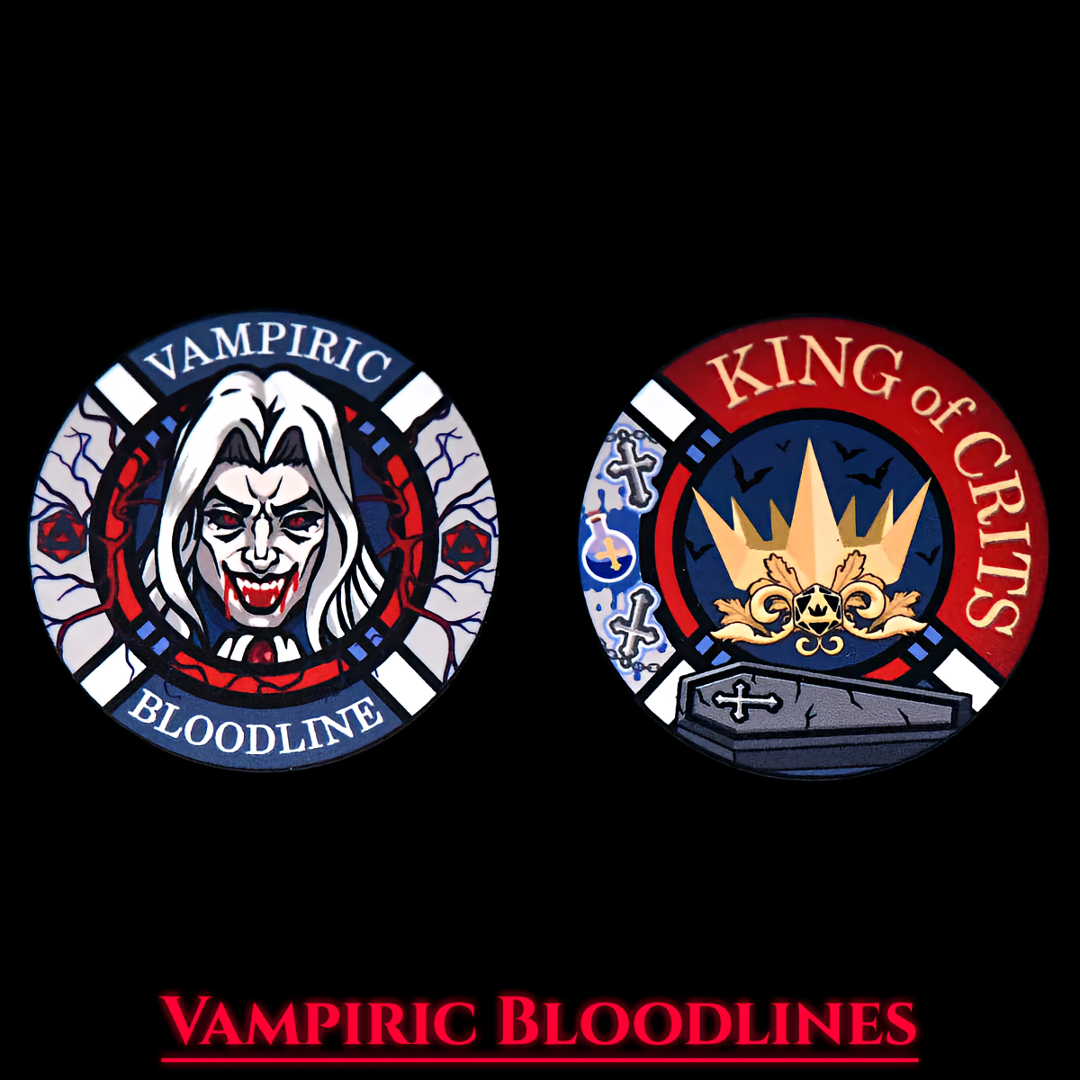 Vampire Themed Dice Set in Blue and Silver - Ceramic Coin