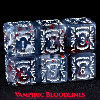 Vampire Themed Dice Set in Blue and Silver - Teeth d6