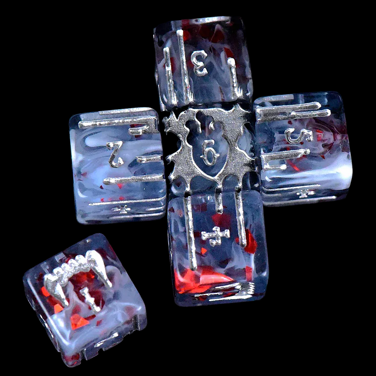 Vampire Themed Dice Set in Blue and Silver - Cross