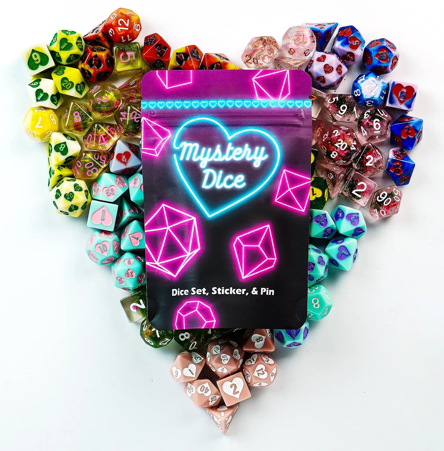 Sweetheart Mystery Dice | Hearts & Flowers DnD Dice Set