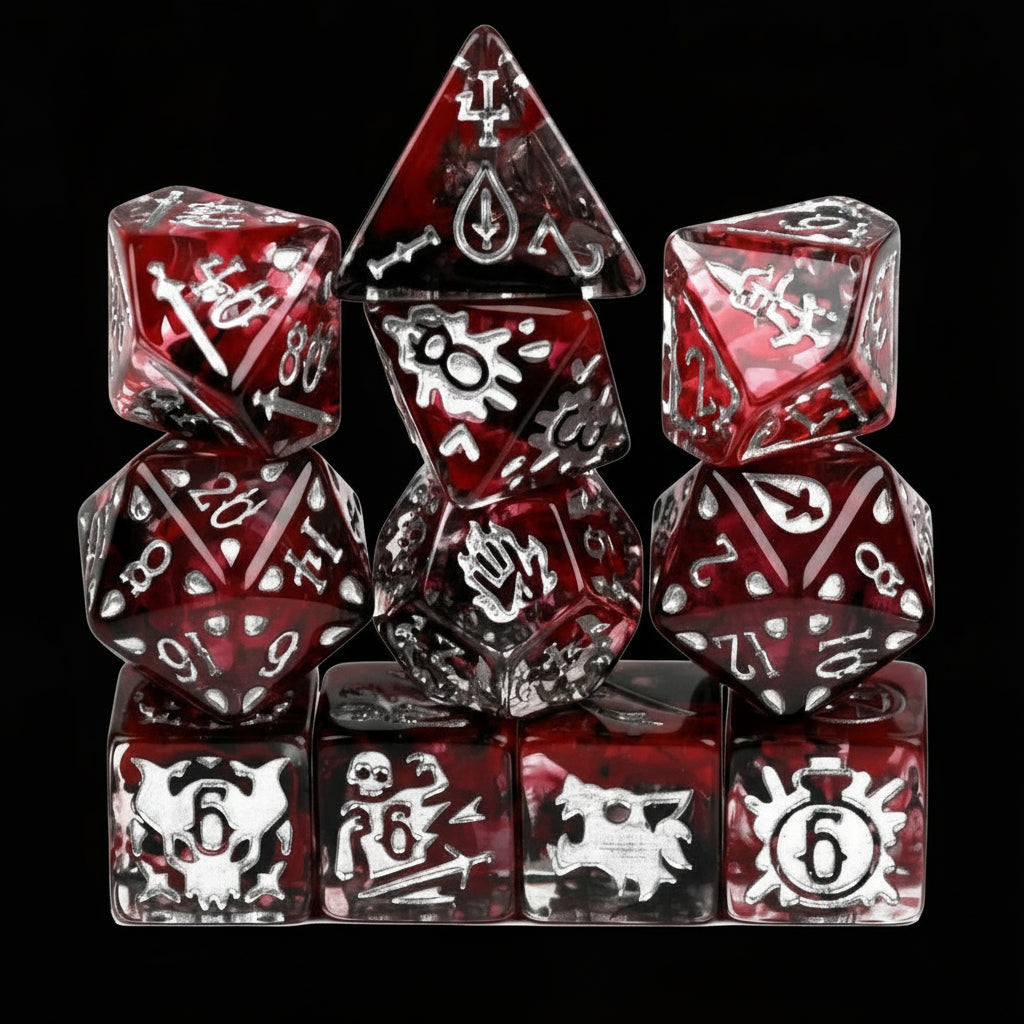 Blood Hunter Themed Dice Set in Red and White - Full Showcase