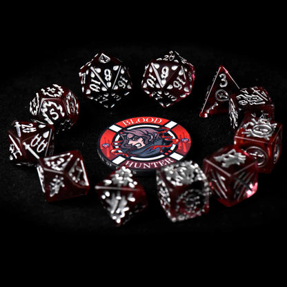 Blood Hunter Themed Dice Set in Red and White - Top View