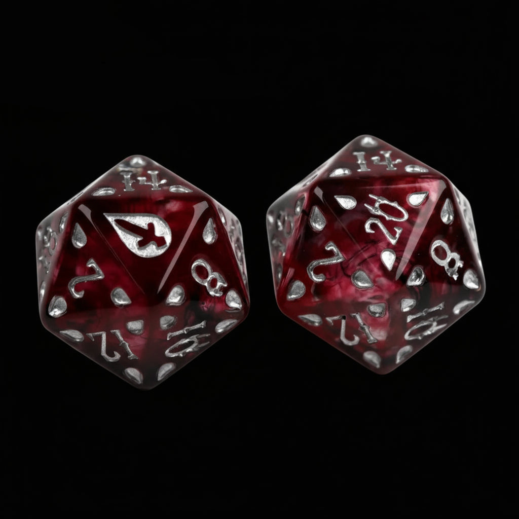 Blood Hunter Themed Dice Set in Red and White - d20 Close Up