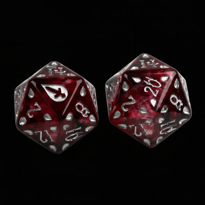 Blood Hunter Themed Dice Set in Red and White - d20 Close Up