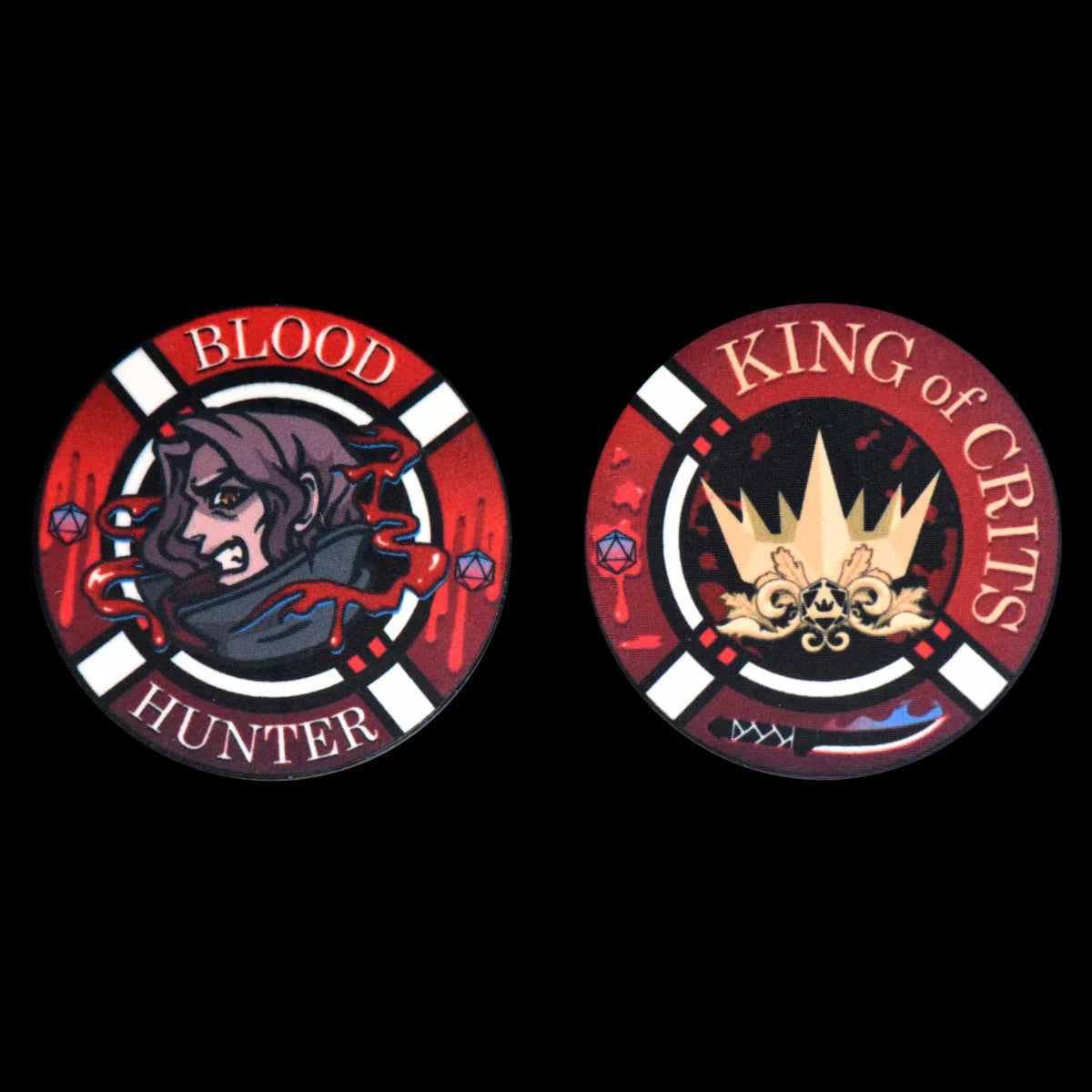 Blood Hunter Themed Dice Set in Red and White - Ceramic Coin