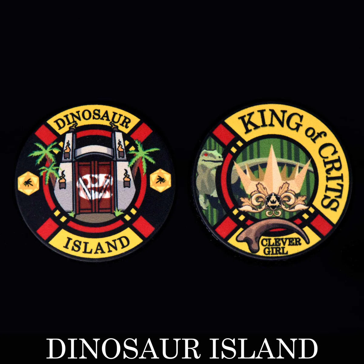 Dinosaur Themed Dice Set in Red and White - Ceramic Coin